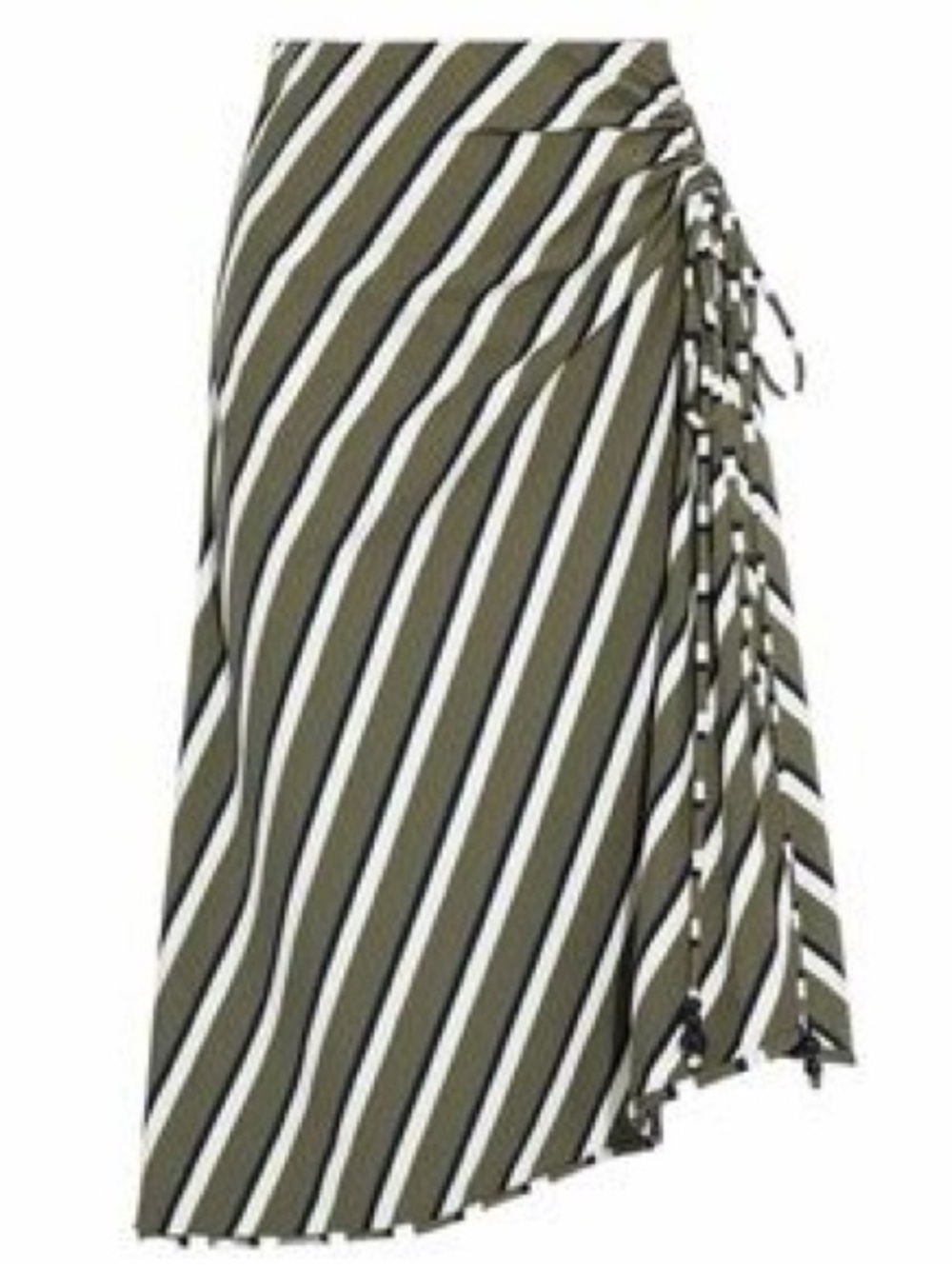 Solid & Striped Olive Green Diagonal Stipe Ruched High Slit Midi Skirt, Size XL